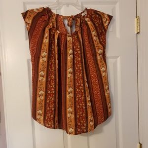 🌻 Lauren Conrad Stripe Floral Blouse L Rust Mauve